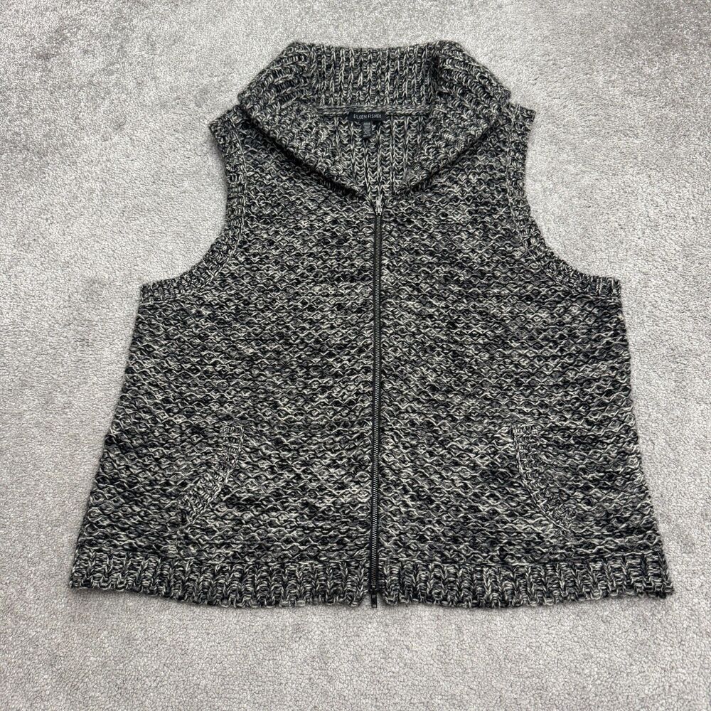 Eileen Fisher Sweater Vest Womens XL Gray Yak Merino Wool Blend Knit Zip Front